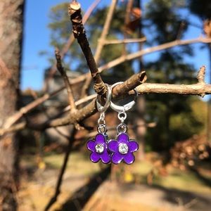Purple Flower Enamel Earrings